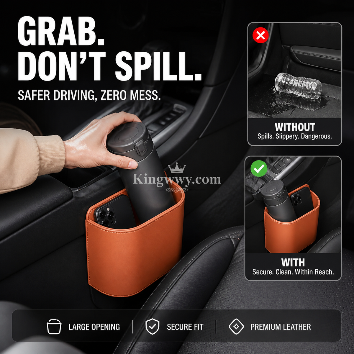 Stop Spilling Drinks: Universal Leather Car Door Cup Holder (50% Off)