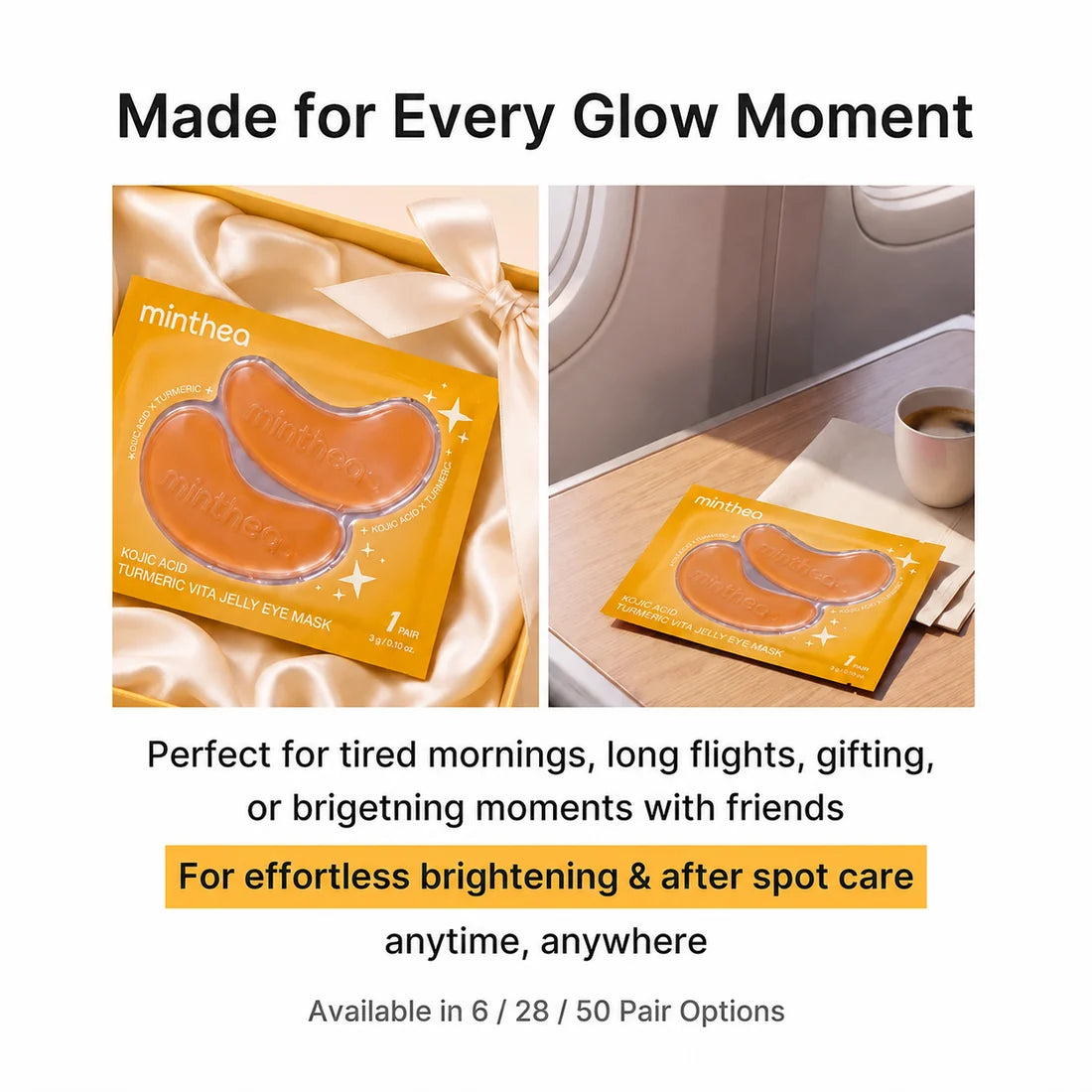 Kojic Acid & Turmeric Vita Jelly Eye Mask – Brighten Dark Circles, Depuff & Soothe Tired Eyes with Korean Hydrogel Patches